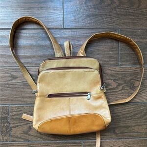 Le Donne Leather Backpack Tan Brown Multi-Pocket Travel Bag